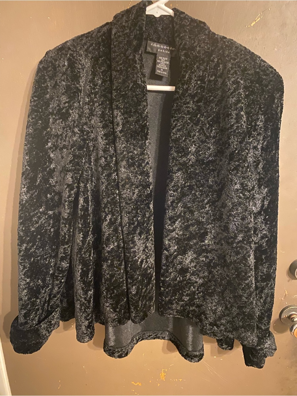 Connected Petite Crushed Velvet Open-Front Cardigan 90s Y2K - Black size medium